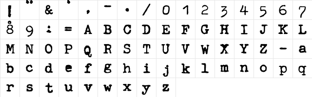 ahabesha'stypewriter Regular  glyph index