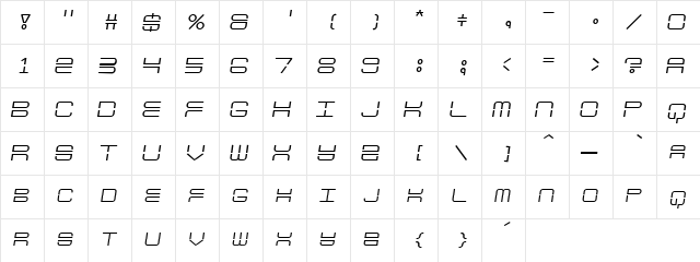Escapade Regular  glyph index