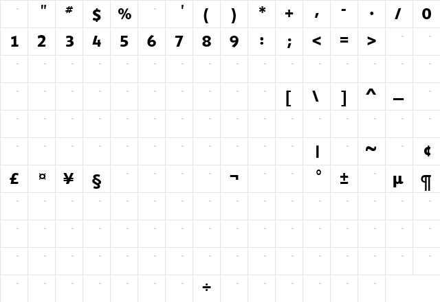 ShinnBoldTab Regular  glyph index