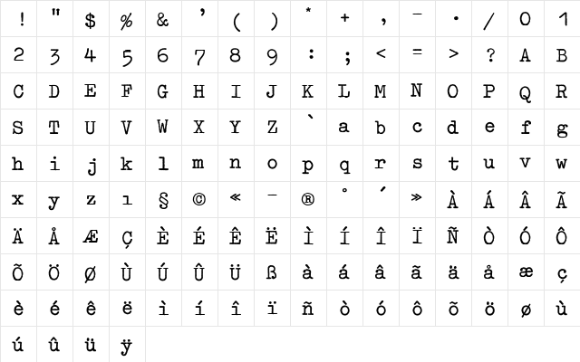 Typewriter ExtraBold  glyph index