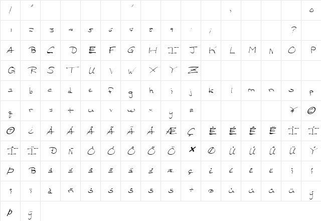 FZ HAND 24 ITALIC Normal  glyph index