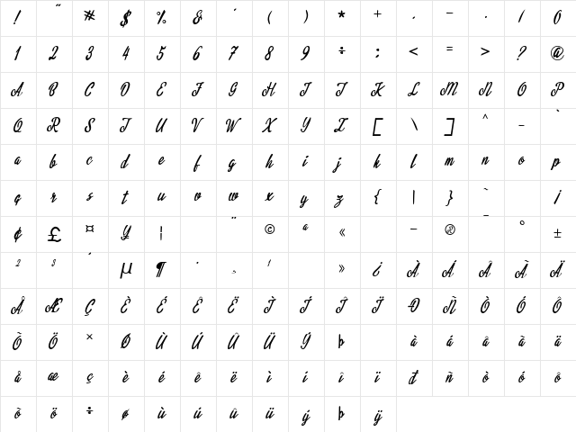 Qadisah (personal use) Regular  glyph index