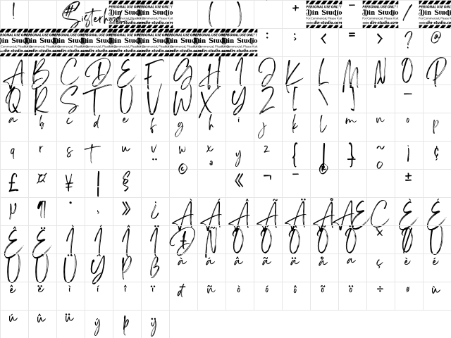 Sisterhood Personal Use Regular  glyph index
