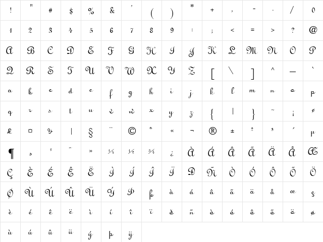 Linus Regular  glyph index