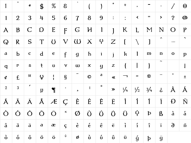 Dumbledor 3 Regular  glyph index