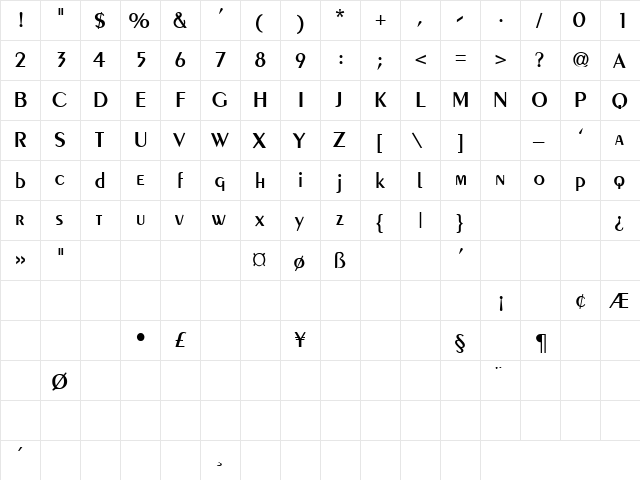 Custard Pie 10 Regular  glyph index