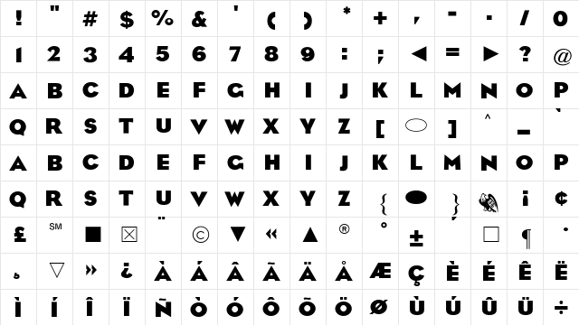 Cg Bold  glyph index