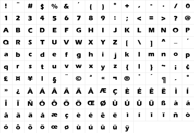 Tili-Bold Regular  glyph index