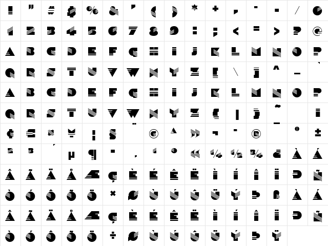 Stripes Regular  glyph index