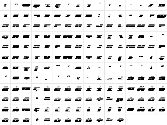 Illumino Halftone Italic Italic  glyph index