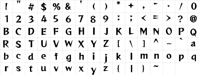 REGGAE by ASLAM Regular  glyph index