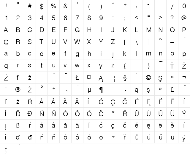 NimbusSanDEELig Regular  glyph index