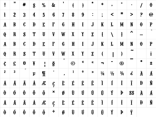 Becker Wood Type Regular  glyph index