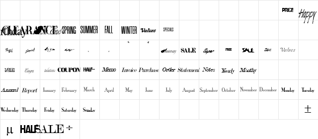 Headlines Regular  glyph index