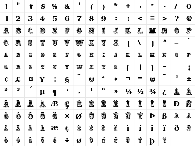 ClowningWayText Bold  glyph index