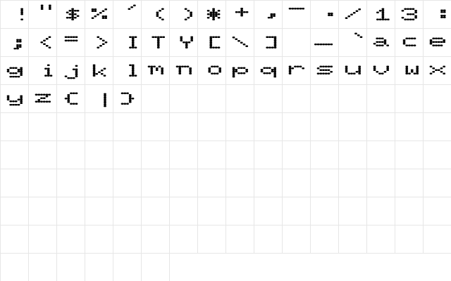 Pixel_Screen_Font-Light Ex Regular  glyph index