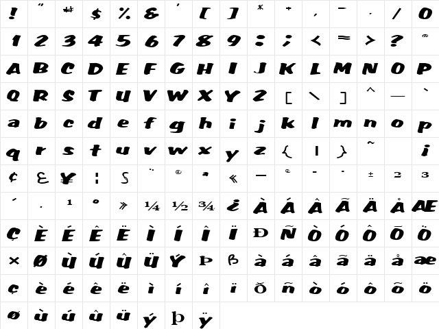 FatBackPlus14 Regular  glyph index