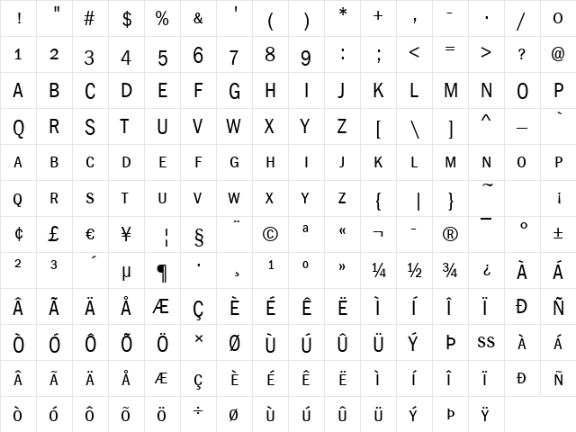 FranklinGothic-Cd-Caps Book  glyph index