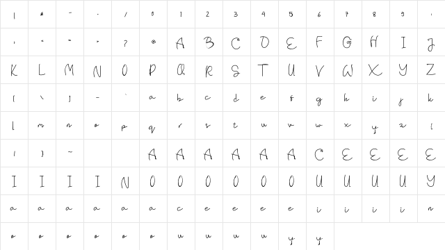 JuwitaNightpersonalu Regular  glyph index