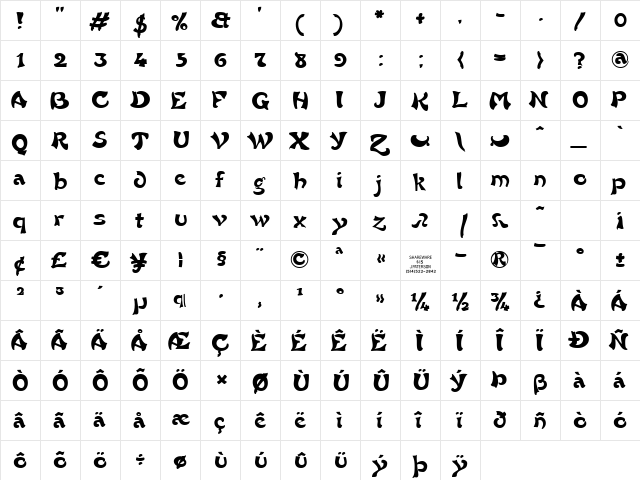 French Grotesque Normal  glyph index