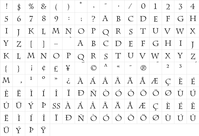 Charlemagne Regular  glyph index
