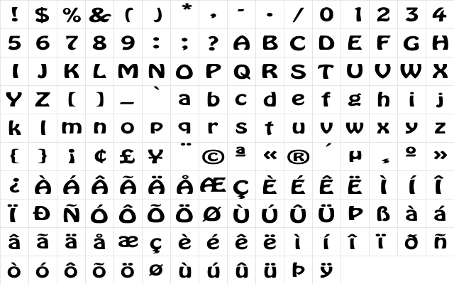 Hobo Ex Regular  glyph index