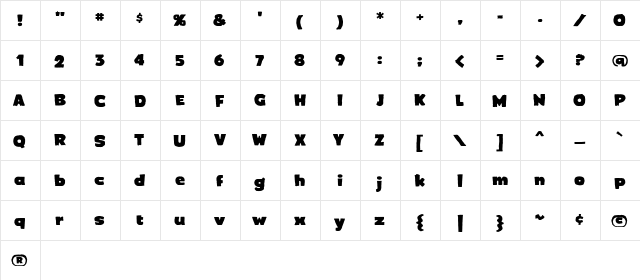 Crimewave BB Regular  glyph index