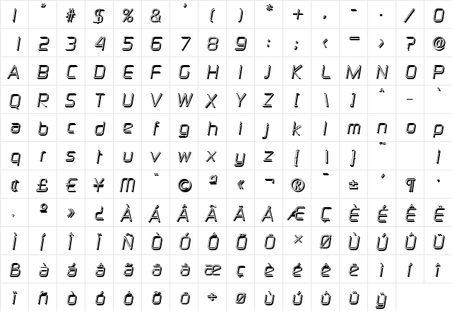 RandyBeckerShadow Italic  glyph index