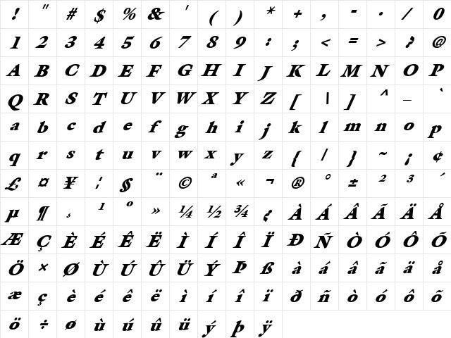 FZ ROMAN 26 ITALIC Normal  glyph index