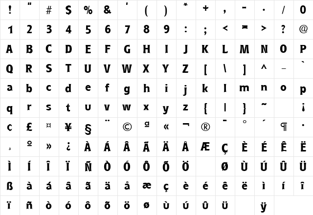 Roundest Bold  glyph index