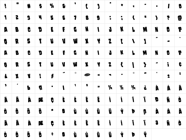 Mindless Brute Rotated Regular  glyph index