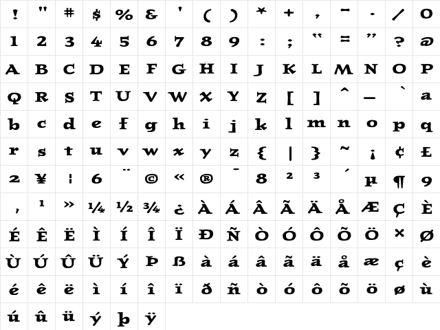 JournalUltraBold Regular  glyph index