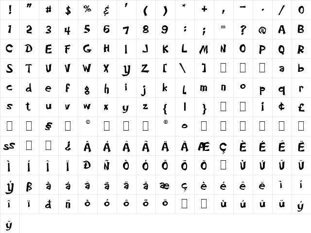 HolidayTimesJF Regular  glyph index