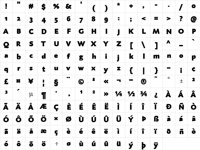 DTLCaspariSTBlack Regular  glyph index