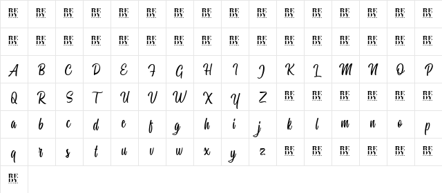 Miguela Script Regular  glyph index