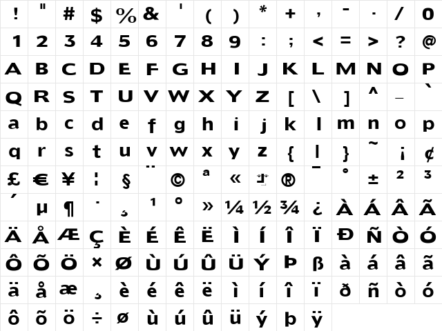 DoradoHeadline Regular  glyph index