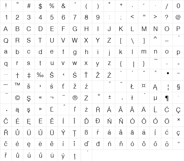 NimbuSanDEELig Regular  glyph index