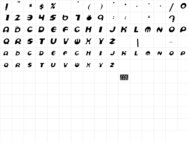 CurvetteDisplay Italic  glyph index