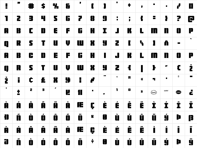 Warp Thruster Condensed Condensed  glyph index