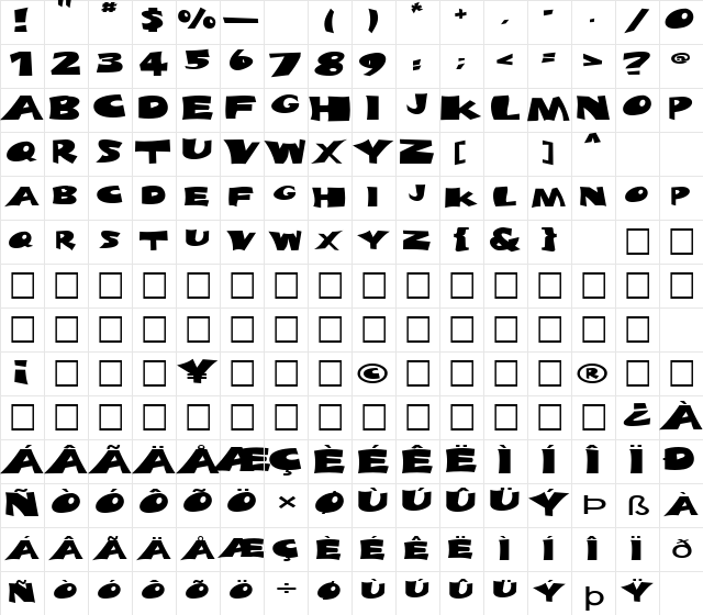 FZ JAZZY 10 EX Light  glyph index