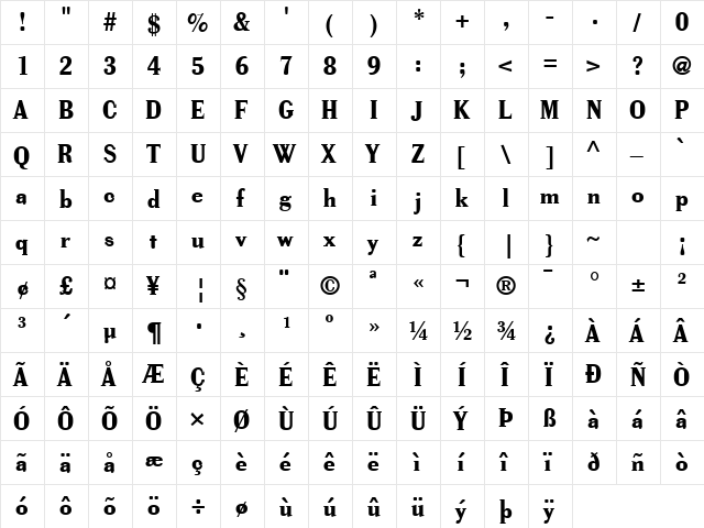 FZ ROMAN 40 Normal  glyph index