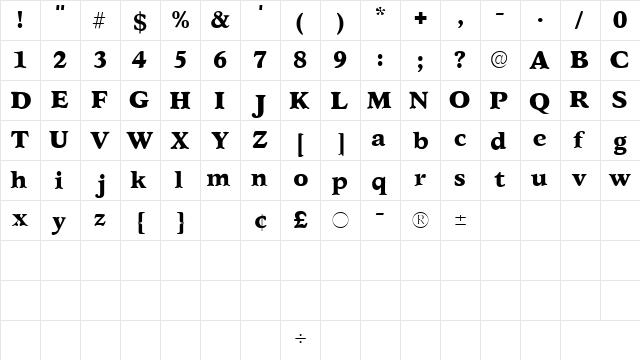 GrafeSSK Regular  glyph index
