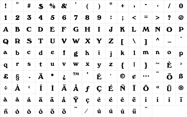 Windsor Demi  glyph index
