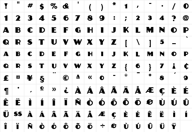 Juanita ITC Bold  glyph index