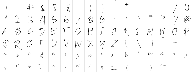 Rosseate Regular  glyph index