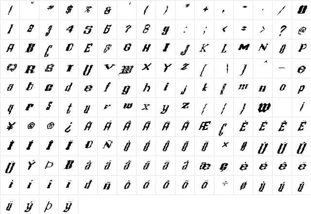 FZ WACKY 16 ITALIC Normal  glyph index