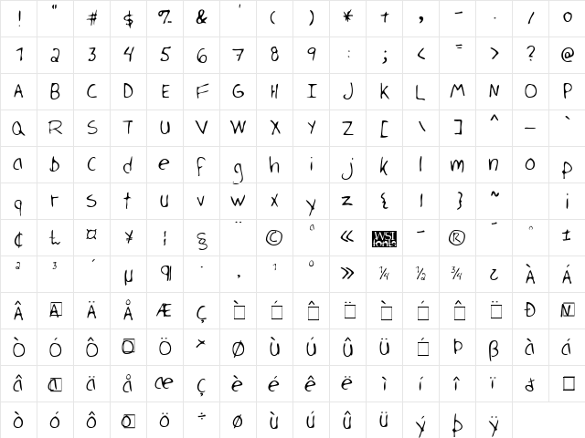 HerricksHand Regular  glyph index