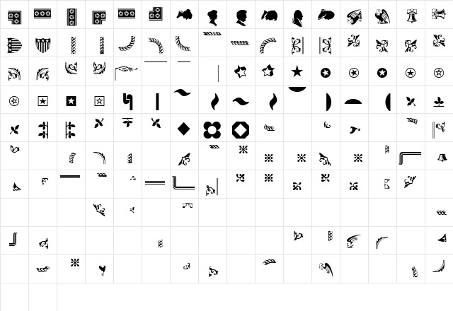 JournalDingbatsOneSSK Regular  glyph index