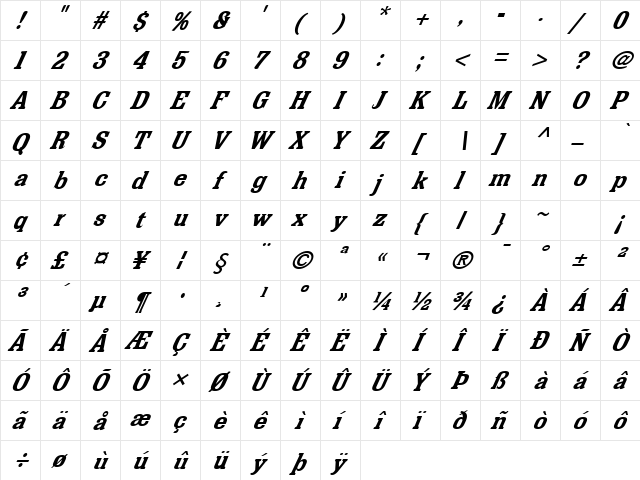 FZ ROMAN 36 ITALIC Normal  glyph index