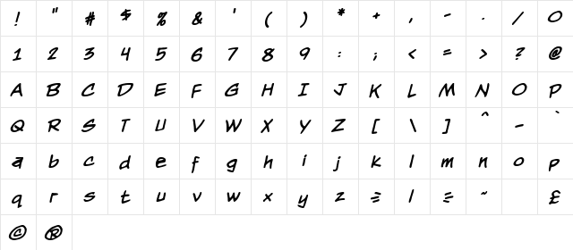 Nightwatcher BB Bold  glyph index